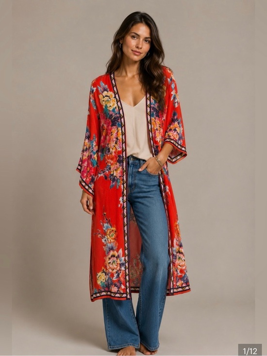 Flying Tomato Other - Flying Tomato Red Floral Kimono